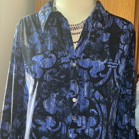 Alfani Tops - Alfani Black/Purple Contemporary Print Shirt.